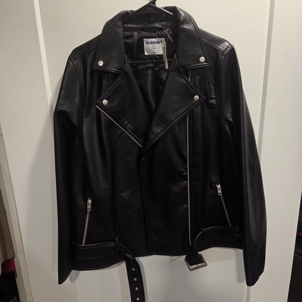 Old Navy Women's Black Leather Biker Jacket
